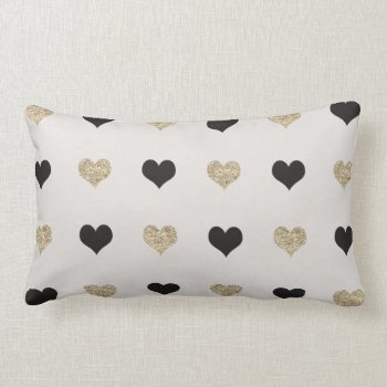 Black And Gold Glitter Hearts Throw Pillow by hawkeandbloom at Zazzle