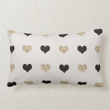 Black And Gold Glitter Hearts Throw Pillow
