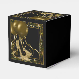 Black and Gold Glitter High Heel Shoe Favor Box