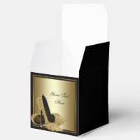 Elegant Black and Gold Glitter High Heel Shoe Favor Box