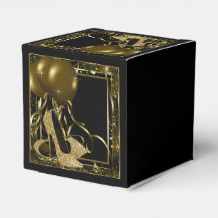 Black and Gold Glitter High Heel Shoe Favor Boxes