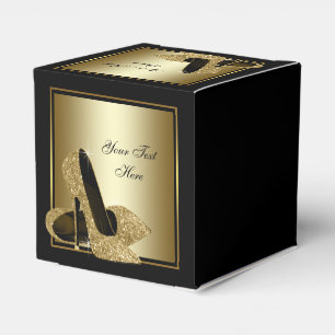 Black and Gold Glitter High Heel Shoe Favor Boxes