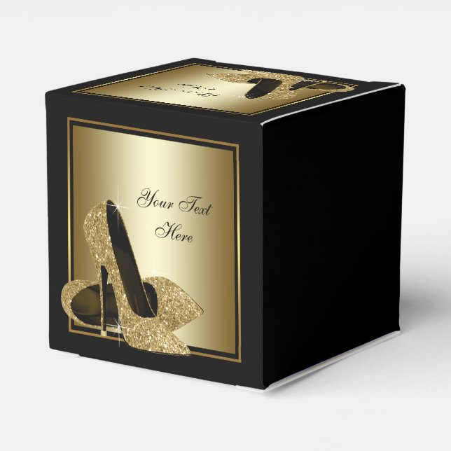 Black and Gold Glitter High Heel Shoe Favor Boxes (Back Side)