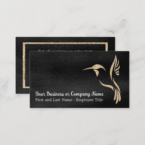 Black and Gold Glitter Hummingbird Business Card