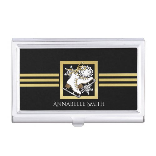 Black and Gold Glitter Ice Skating Instructor Case For Business Cards