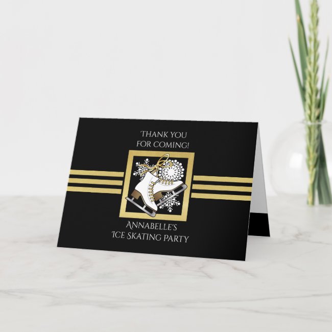 Black and Gold Glitter Ice Skating Thank You Cards