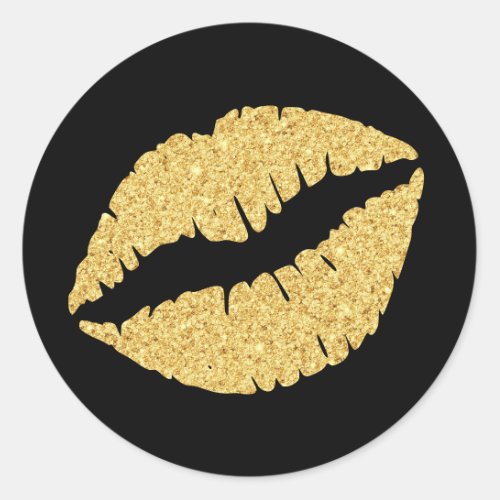 Black and Gold Glitter Lips Classic Round Sticker