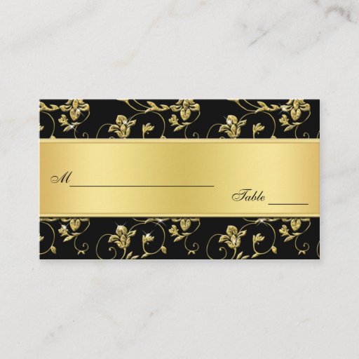 Customizable Black and Gold Glitter LOOK Floral Placecards Business Cards
