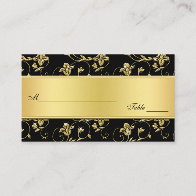 Black and Gold Glitter LOOK Floral Placecards (Front)
