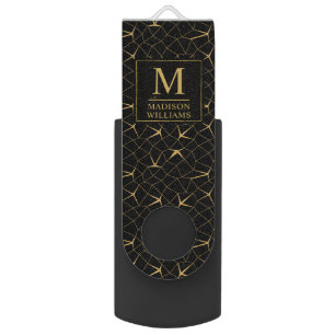 Black and Gold Glitter Luxury Geometric Pattern Flash Drive