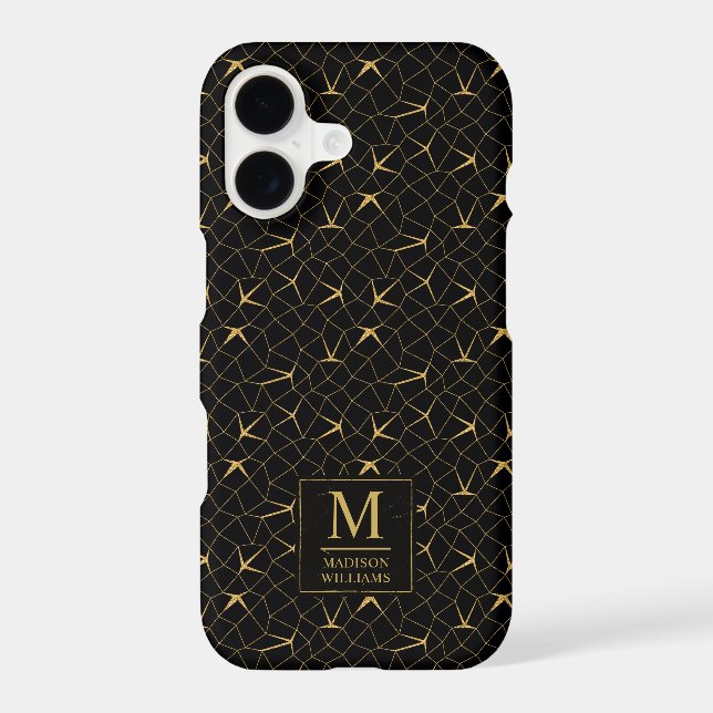 Black and Gold Glitter Luxury Geometric Pattern Iphone Case (Back)