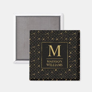 Black and Gold Glitter Luxury Geometric Pattern Magnet