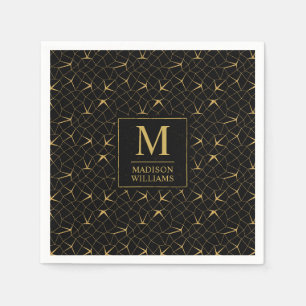Black and Gold Glitter Luxury Geometric Pattern Napkins