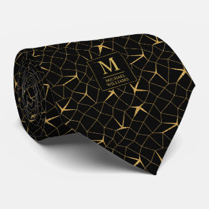 Black and Gold Glitter Luxury Geometric Pattern Neck Tie