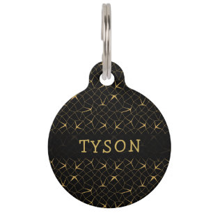 Black and Gold Glitter Luxury Geometric Pattern Pet ID Tag