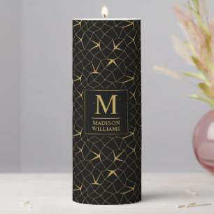 Black and Gold Glitter Luxury Geometric Pattern Pillar Candle
