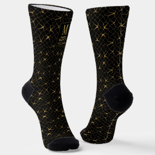 Black and Gold Glitter Luxury Geometric Pattern Socks