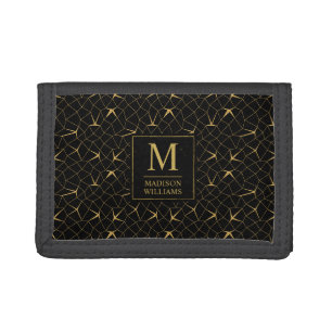 Black and Gold Glitter Luxury Geometric Pattern Tri-fold Wallet
