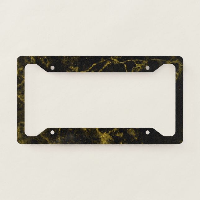 Black and Gold Glitter Marble  License Plate Frame (Front)