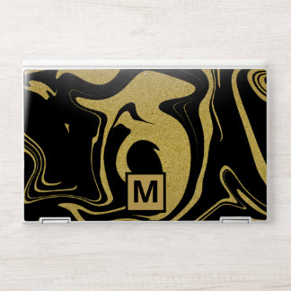 Black And Gold Glitter Marble  Pattern Monogram HP Laptop Skin