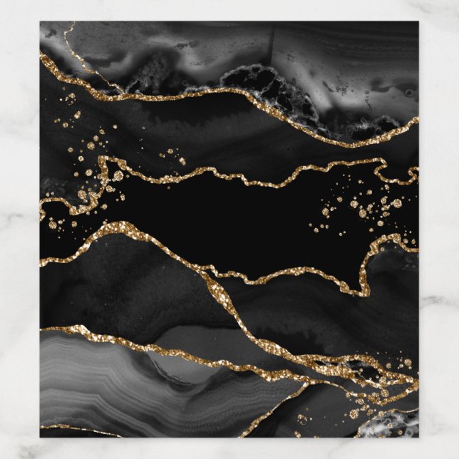 Black and Gold Glitter Marble Wedding Envelope Liner (Design)
