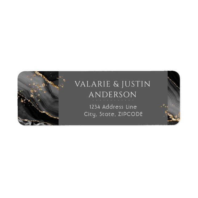 Black and Gold Glitter Marble Wedding Label (Front)