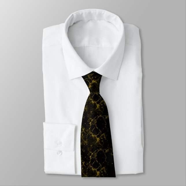 Black and Gold Glitter Marble Wedding  Neck Tie (Tied)