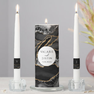 Black and Gold Glitter Marble Wedding Unity Candle Set