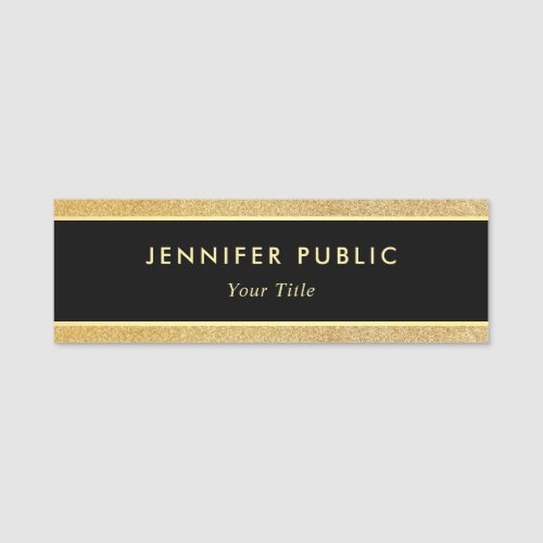 Black And Gold Glitter Modern Elegant Personalized Name Tag
