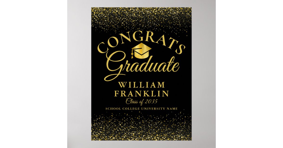 Black And Gold Glitter Modern Graduation Sign | Zazzle