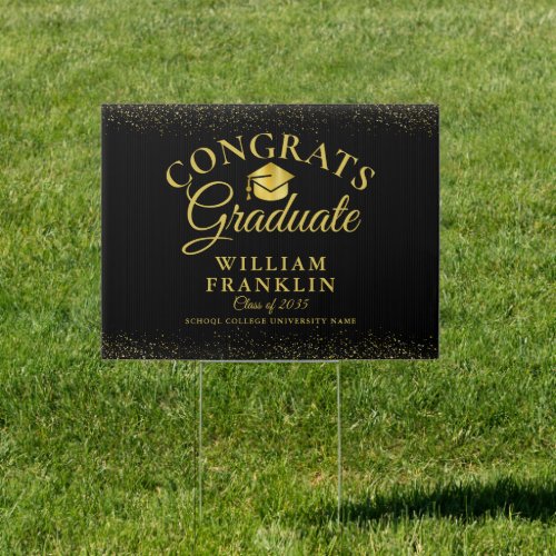 Black And Gold Glitter Modern Graduation Sign