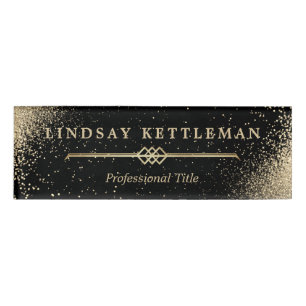 Black and Gold Glitter Name Tag