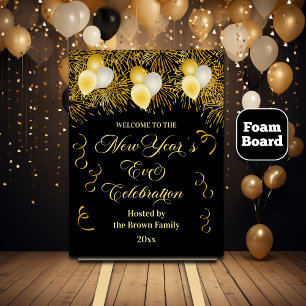 Black and Gold Glitter New Year's Eve Party Foam Board