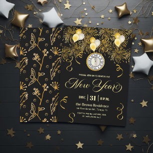 Black and Gold Glitter New Year's Eve Party Invitation