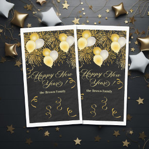 Black and Gold Glitter New Year's Eve Party Paper Guest Towels