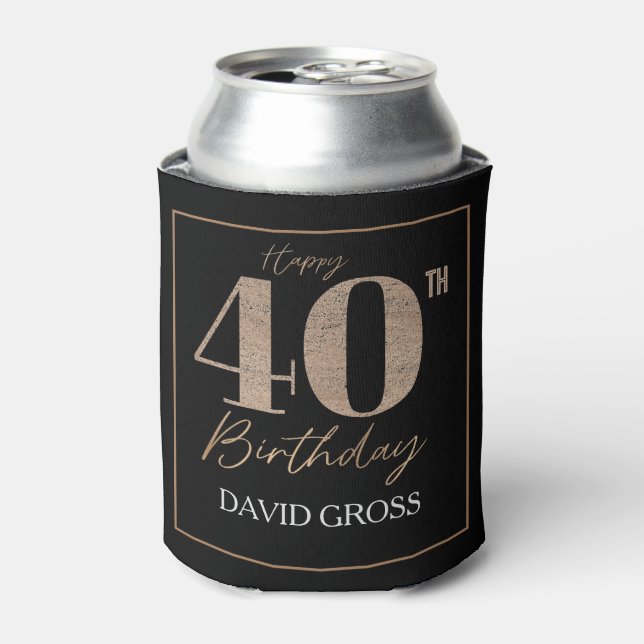 Black and Gold Glitter Numeral 40th Birthday  Can Cooler (Can Front)