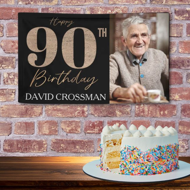 Black and Gold Glitter Numeral 90th Birthday  Banner (Creator Uploaded)