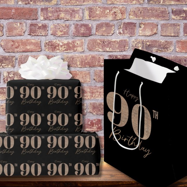 Black and Gold Glitter Numeral 90th Birthday  Medium Gift Bag (Creator Uploaded)