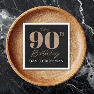 Black and Gold Glitter Numeral 90th Birthday  Napkins