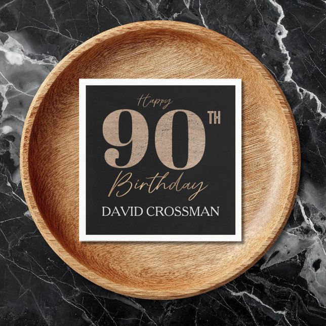 Black and Gold Glitter Numeral 90th Birthday  Napkins (Creator Uploaded)
