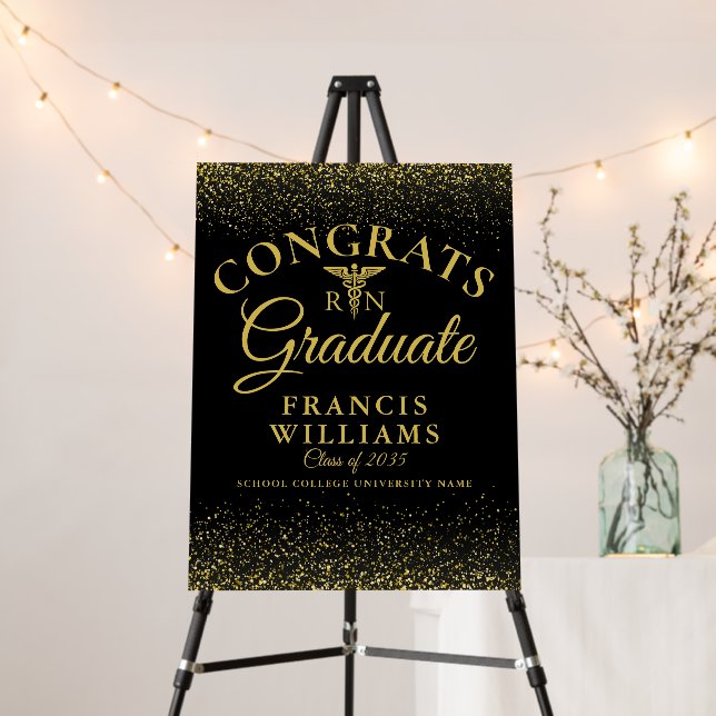 Black And Gold Glitter Nursing Graduation Sign (In Situ (Stand))