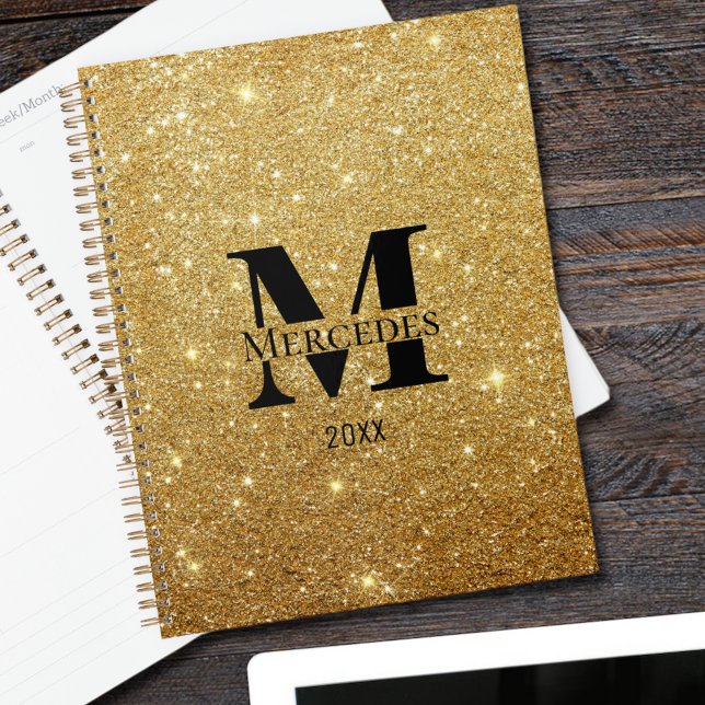 Black and Gold Glitter Personalized Monogram Daily Planner (Creator Uploaded)