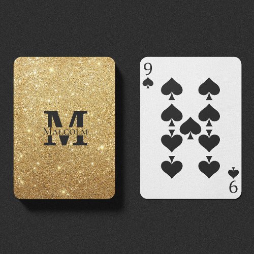 Black and Gold Glitter Personalized Monogram Name Playing Cards