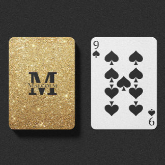 Black and Gold Glitter Personalized Monogram Name Poker Cards