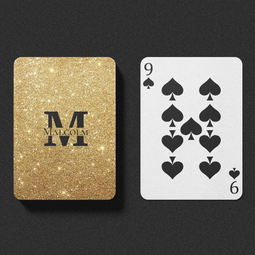 Black and Gold Glitter Personalized Monogram Name Poker Cards