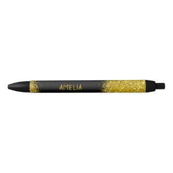 Black And Gold Glitter Personalized Name Black Ink Pen by InTrendPatterns at Zazzle
