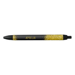 Black And Gold Glitter Personalized Name Pen
