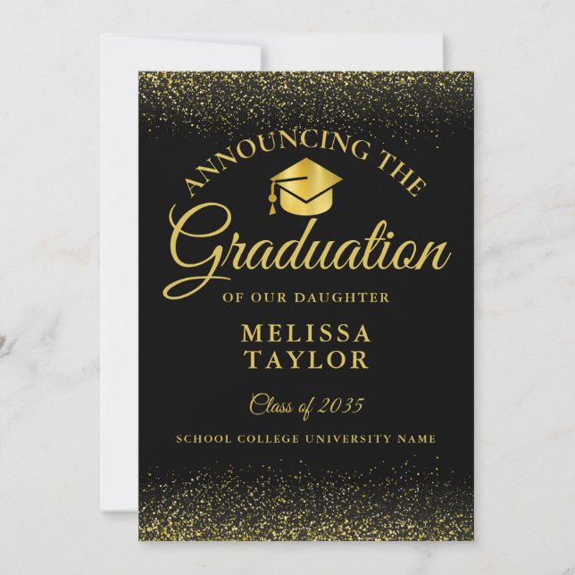 Black And Gold Glitter Photo Graduation Announcement (Front)