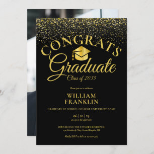 Black And Gold Glitter Photo Graduation Party Invitation