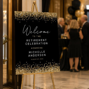 Black and Gold Glitter Retirement Party Sign